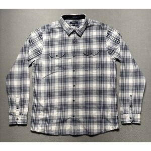 Roark Kemp Tartan Plaid Flannel Shirt Men L Organic Neutral Long Sleeve Minimal